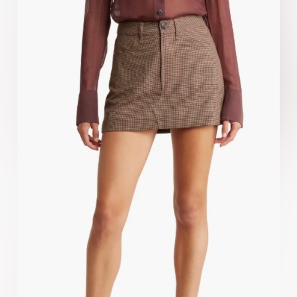 New Rag & Bone Itty Bitty Herringbone Brown Plaid Mini Skirt Size 12